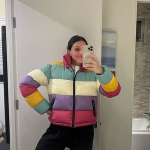 Glamorous Rainbow Cropped Puffer